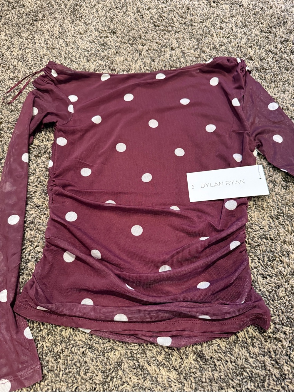 Women’s Burgundy Polka Dot Long Sleeve Top